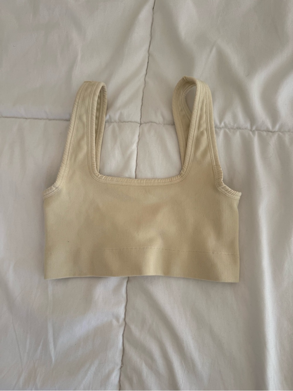 Bombshell Sportswear Ribbed Square-Neck Bralette in Cream